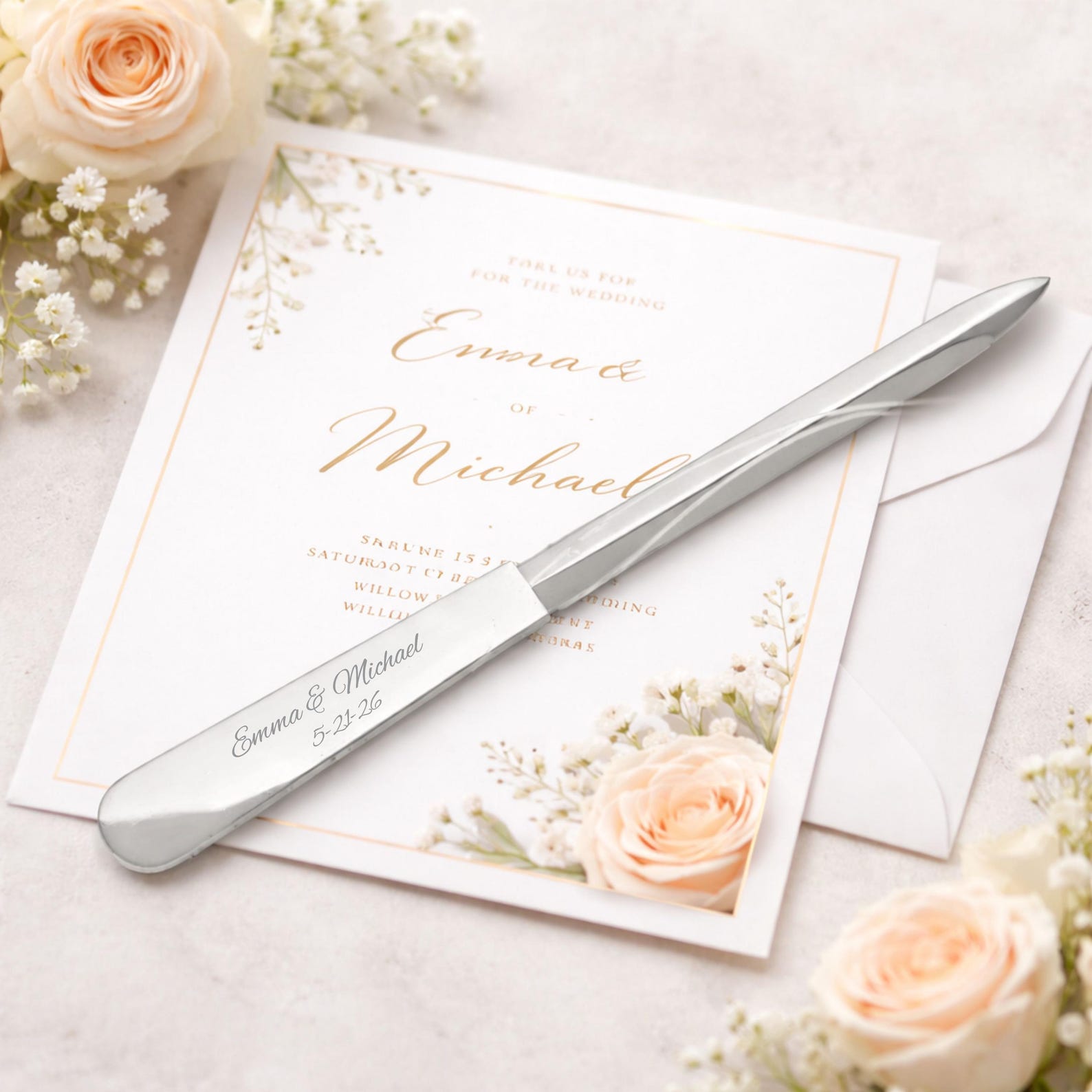 Personalized Silver Letter Opener, Engraved Letter Opener Monogrammed Letter Opener Corporate Office Gift for Co-worker Custom Engraved Free - Front Engraving