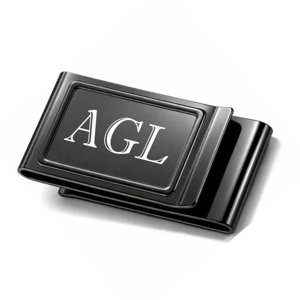 Personalized Gunmetal Money Clip, Engraved Double Sided Clip, Father's Day Gift