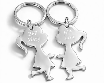 Engraved BFF Necklace Set, Stainless Steel Friendship Pendants