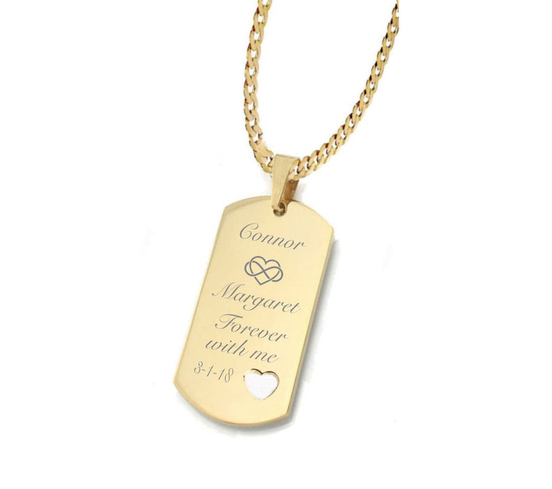 Personalized Necklace Gold Dog Tag Heart Necklace Engraved Etsy
