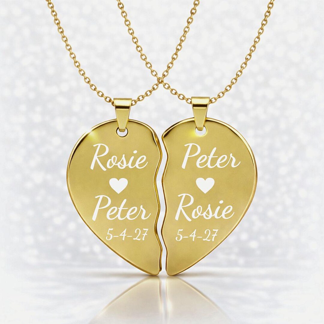 Personalized Gold Broken Heart, Best Friends Necklace, Couples Pendants,  Custom Engraved Necklace, Valentine's Day Gift - Etsy 日本, image size:1080x1080