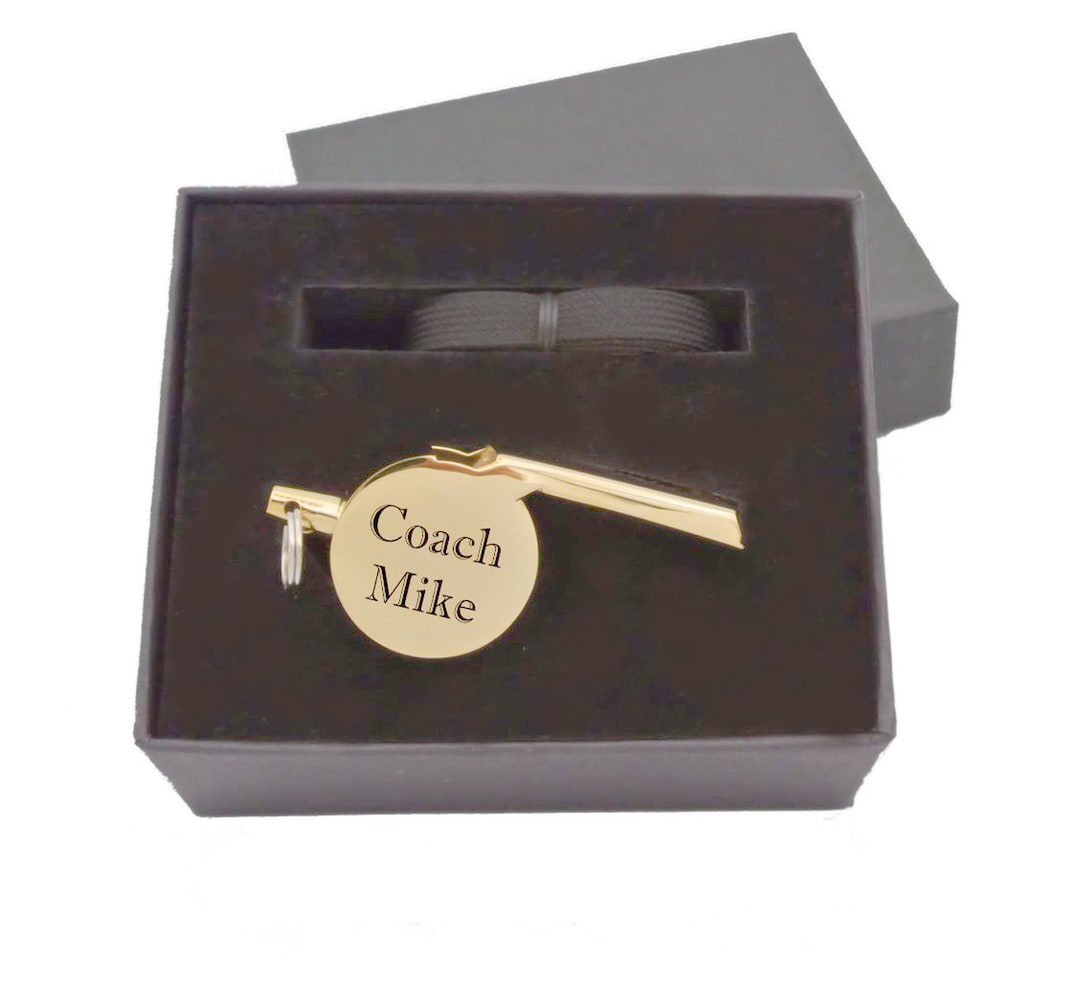 Personalized Gold Coach Whistle With Lanyard, Custom Engraved Coach&rsquo;s
