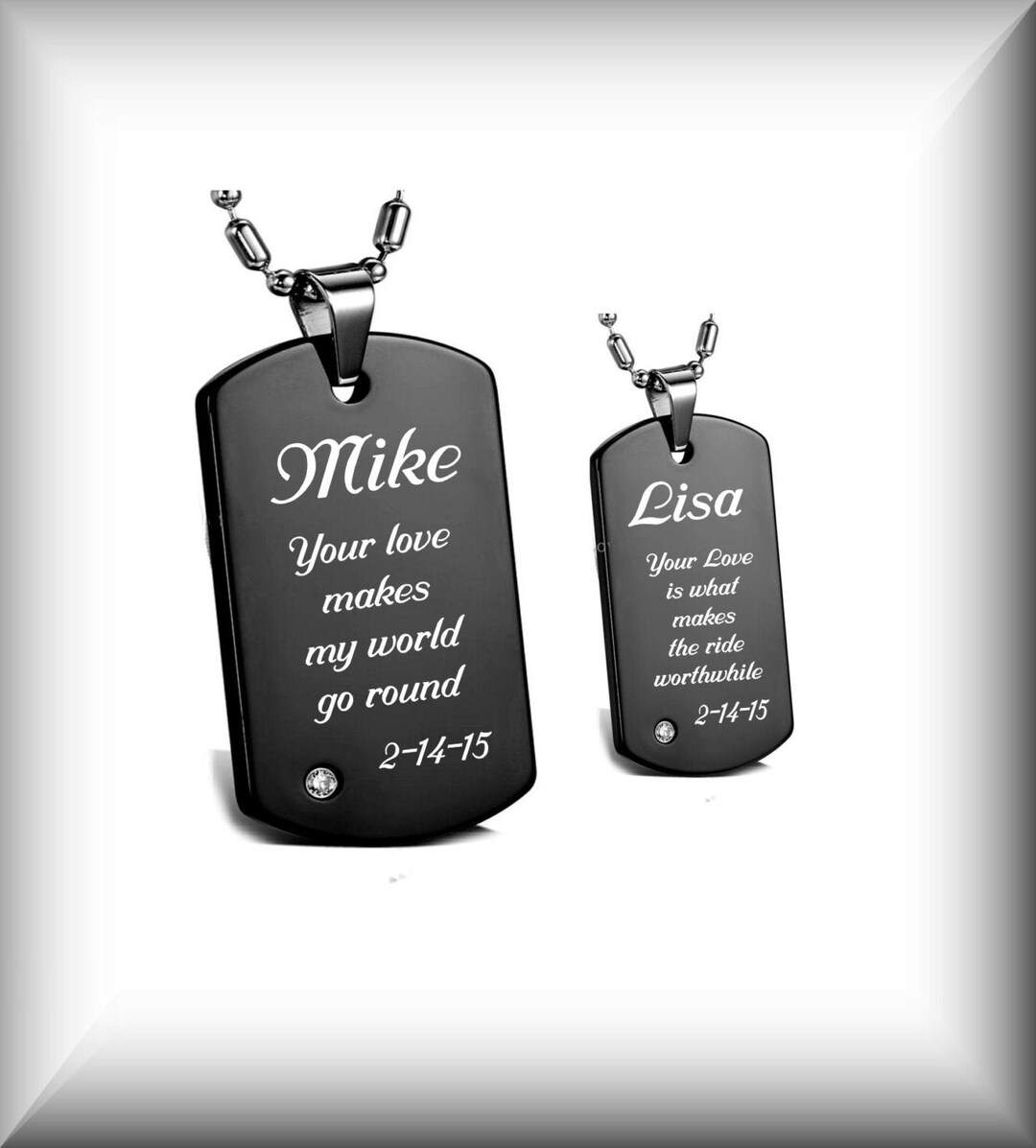 Black Dog Tag Necklace Set Personalized Dog Tag His & Etsy