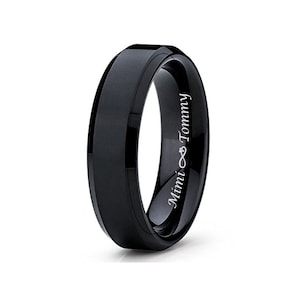 Personalized Black Tungsten Ring Men&#39;s Tungsten Band Textured Brushed Black Wedding Band For Men Custom Engraved Ring 6mm Comfort Fit