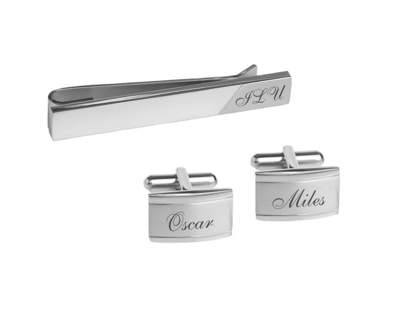 Engraved Cufflinks Personalized Tie Clips Silver Cufflinks Etsy