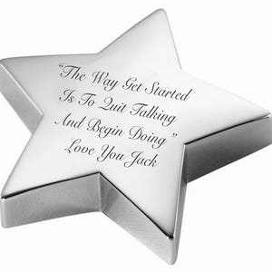 Personalized Silver Star Paperweight Custom Engraved Free, Engraved Paperweight, Star Shaped Paperweight, Engraved Paperweight image 2