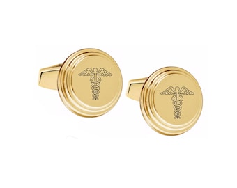 Engraved Gold Caduceus Cufflinks – Stainless Steel Medical Student Doctor Graduation Gift