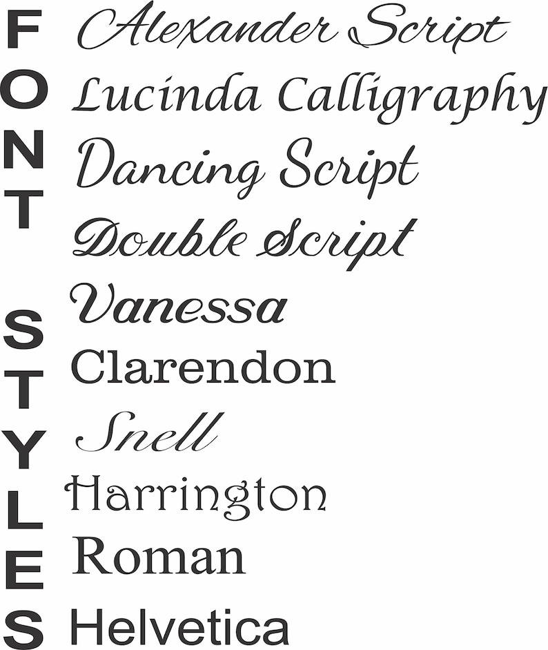 May include: A black and white graphic showcasing various font styles. The word "FONTS" is vertically stacked on the left. Font styles include Alexander Script, Lucinda Calligraphy, Dancing Script, and more.