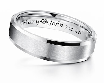 Engraved Ring Silver Two Tone Band Stainless Steel Ring Personalized Ring Promise Ring Engagement Ring Wedding Band Custom Ring Comfort Fit
