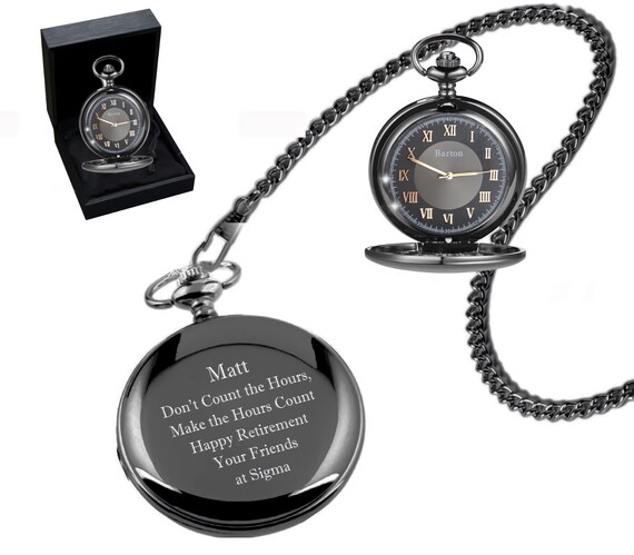 Personalized Gunmetal Pocket Watch, Engraved Roman Numeral Watch, Groomsmen Gift