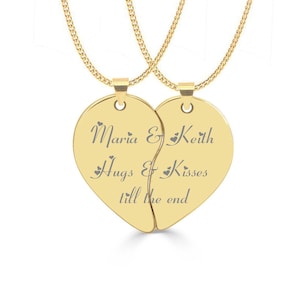 Personalized Gold Broken Heart, Personalized Broken Heart, Couples Jewelry, Necklace Engraved Free, His And Hers Necklace, Split Heart,