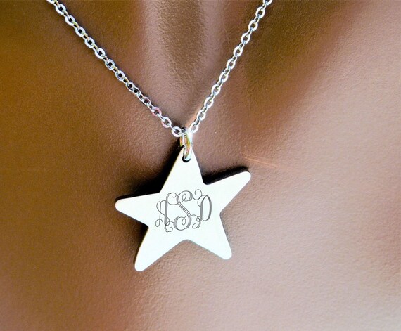 Sterling Silver Monogram with Etched Outline Station Pendant Necklace Sterling Silver Monogram with Etched Outline Station Pendant Necklace