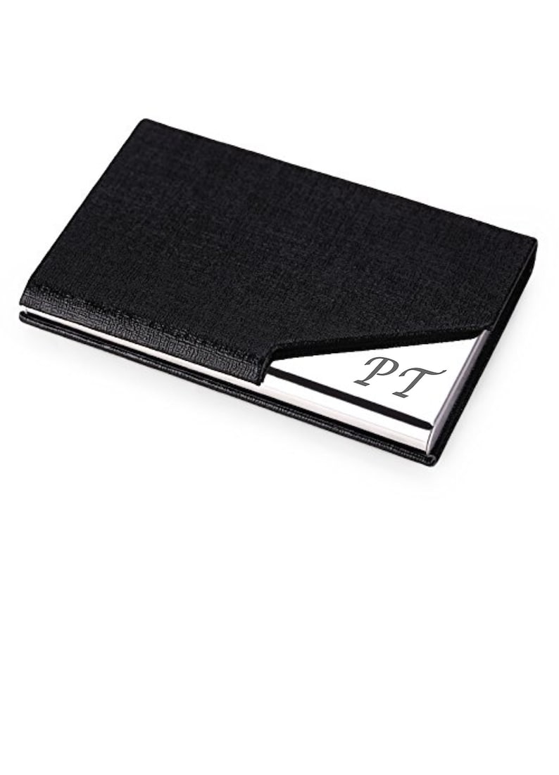 Personalized Black Leather Business Card Case for Professionals