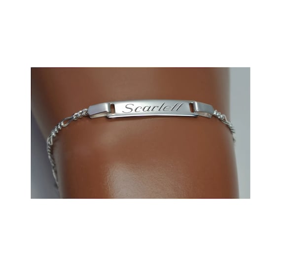 thumbnail interactive-video image 1 of Old English Jewellers 925 Sterling Silver Figaro ID Baby Bracelet – Adjustable 5-6 Inch, Engraveable 1 of 5