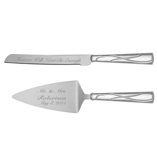 Personalized Fanciful Ribbon Cake Knife & Server Engraved Free Personalized Wedding Gift, Custom Serving Set