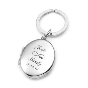 Personalized Silver Photo Frame Locket Keychain, Engraved Picture Keychain, Oval Locket Keychain, Engraved Locket, Personalized Locket