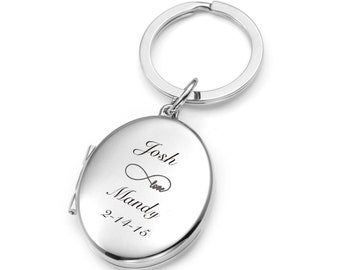 Personalized Silver Photo Frame Locket Keychain, Engraved Picture Keychain, Oval Locket Keychain, Engraved Locket, Personalized Locket
