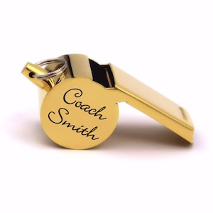 Personalized Gold Coach Whistle With Lanyard, Custom Engraved Coach&rsquo;s