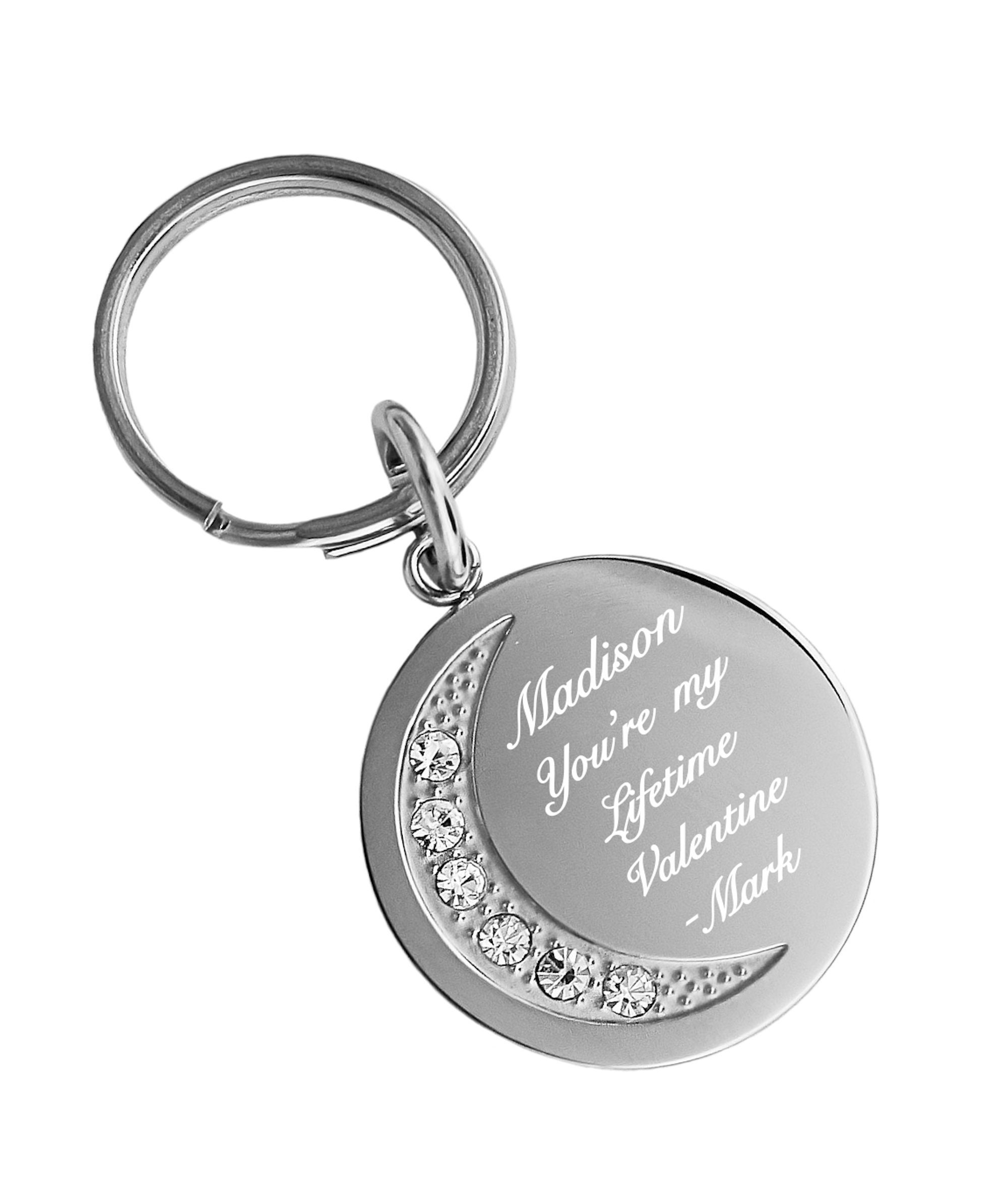 Silver Moon Keychain, Personalized Keychain, Moon and Back, Engraved  Keychain, Crescent Moon Key Ring, Celestial Gift, Valentine's Day Gift 