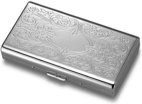 Engraved Silver Double-sided Paisley Style Long 120 Size Cigarette Case,  Custom Cigarillo Holder