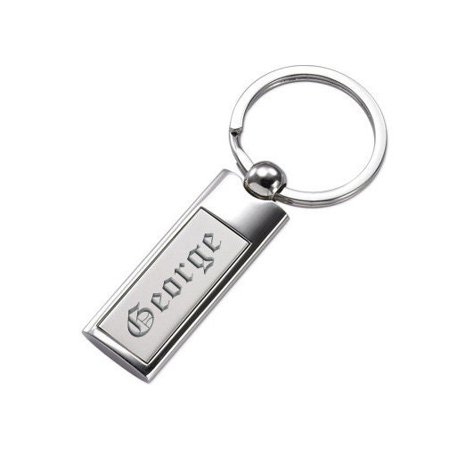 Personalized Silver Satin Polished Keychain Engraved Silver Etsy
