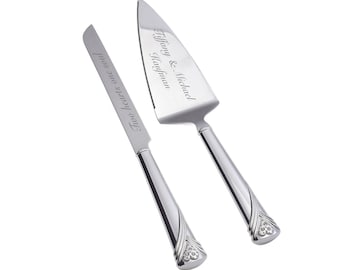 Engraved Amour Heart Handle Wedding Cake Server Set Engraved Free