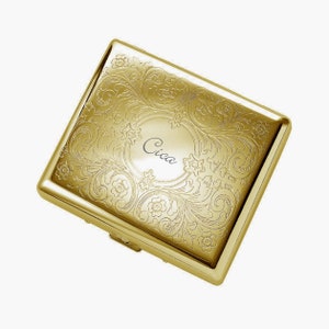 Engraved Cigarette Case, Personalized Cigarette Holder, Gold Paisley Double Sided Cigarette Case, Monogrammed Cigarette Case,Gift For Smoker
