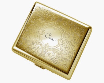 Engraved Gold Paisley Cigarette Case, Personalized Smoker Gift