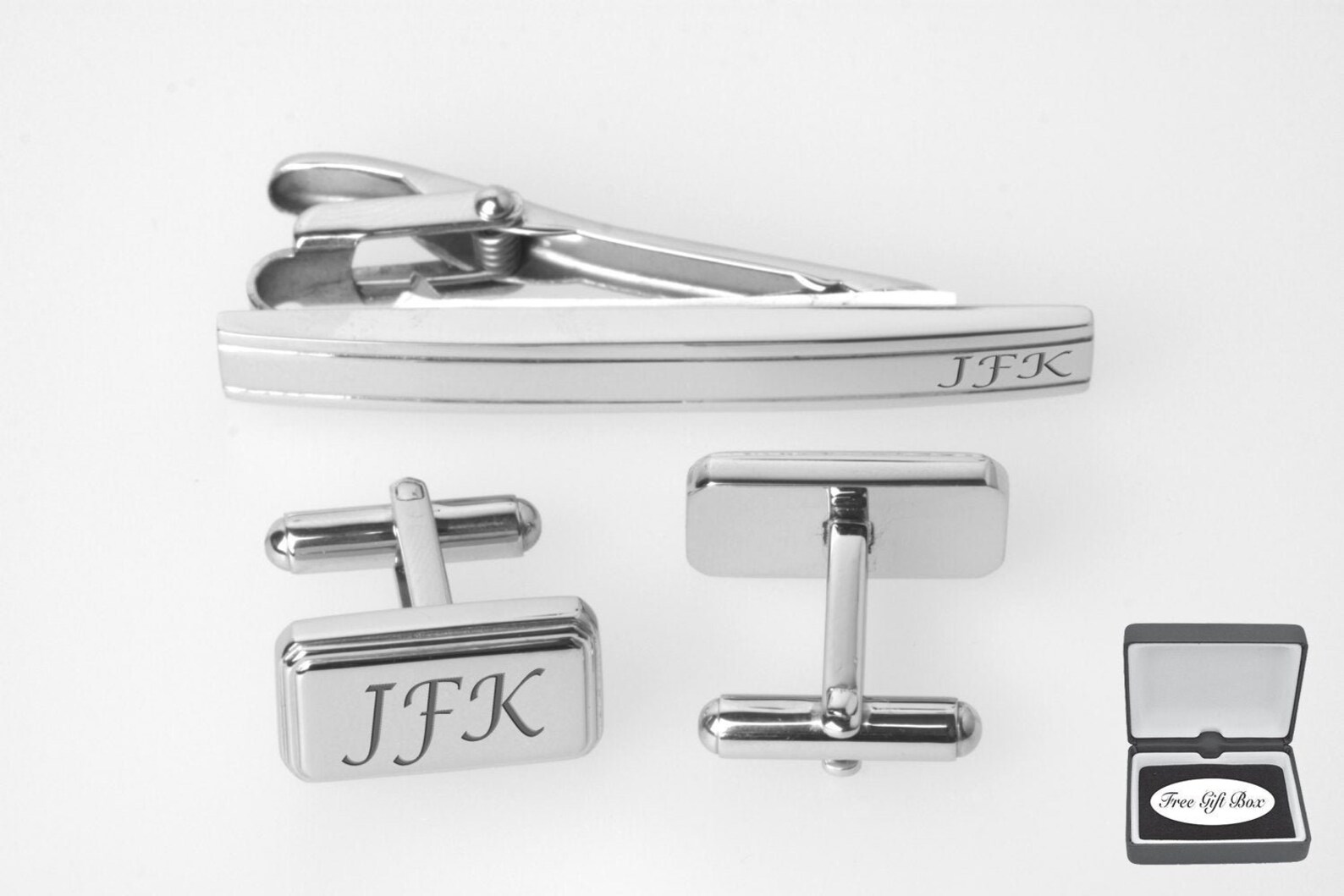 personalized cufflinks and tie clip set