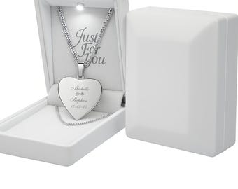 Personalized Engraved Heart Necklace, Stainless Steel Anniversary Gift