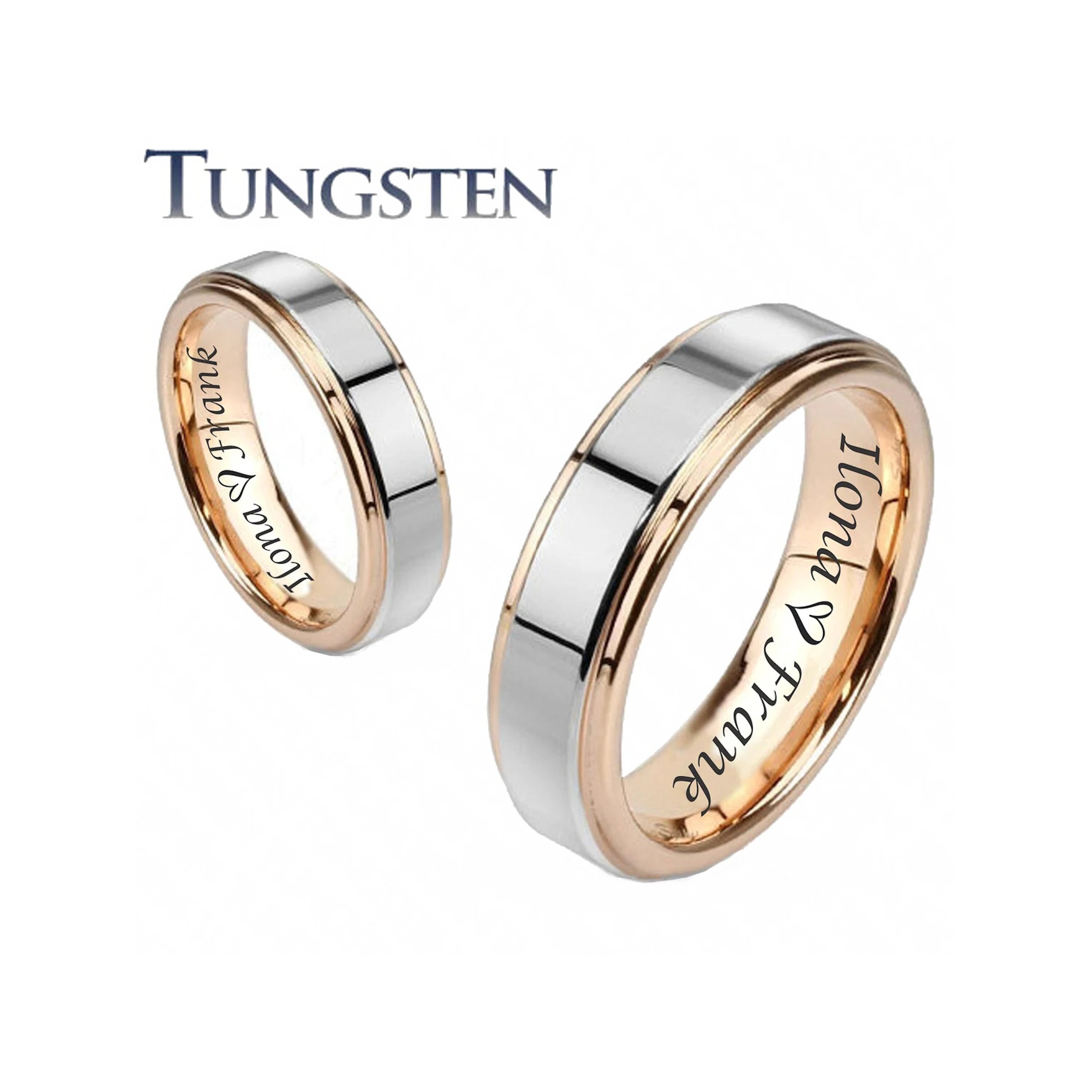 Engraved Ring Gold & Silver Tungsten Ring Couple Ring Set Custom Wedding Band Promise Ring Personalized Tungsten Band His Hers Comfort Fit