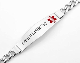 Engraved Medical Alert Bracelet, Silver Medical Alert ID Bracelet, Personalized Medical Bracelet, Allergy Bracelet, Custom Medical Bracelet