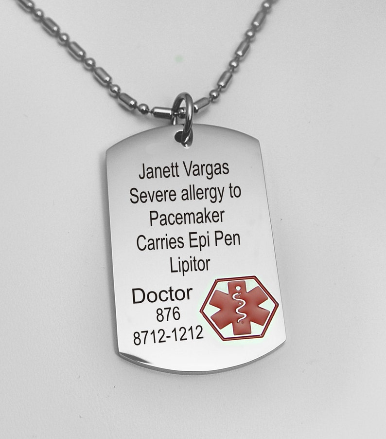 Medical Alert Necklace Personalized Medical ID Stainless Etsy