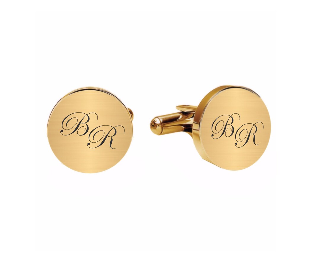 Engraved Monogram Cuff Links 24K Gold Plated