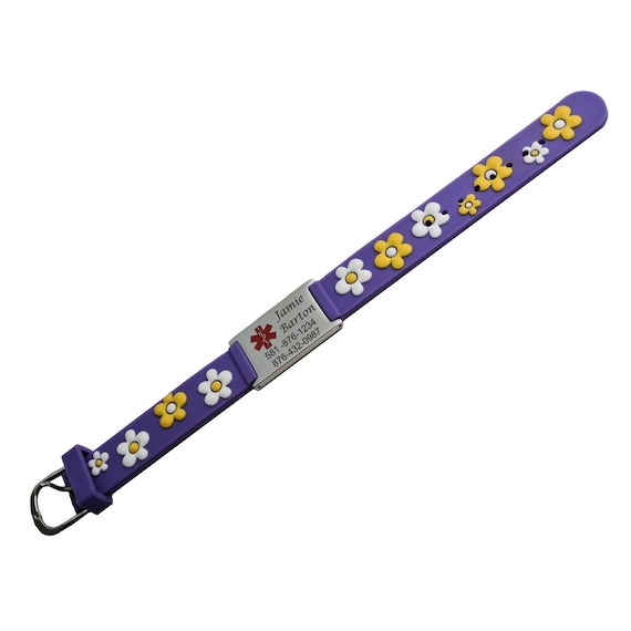Personalized Medical ID Bracelet, Flower Design, Kids Medical Alert