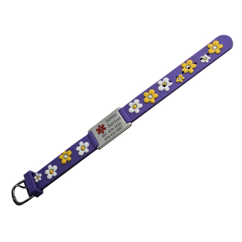 Personalized Medical ID Bracelet, Flower Design, Kids Medical Alert bild 1