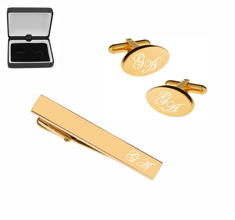 Gold Oval Cufflink Groomsmen Gifts Engraved Tie Clip Buy 6 Get 7th Free Peronalized Cufflinks Monogrammed Cufflink Tie Clip Set