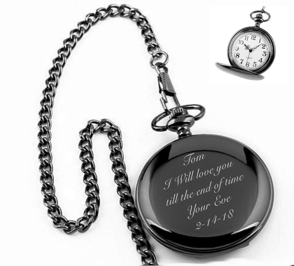 Engraved Pocket Watch Personalized Gunmetal Pocket Watch Etsy