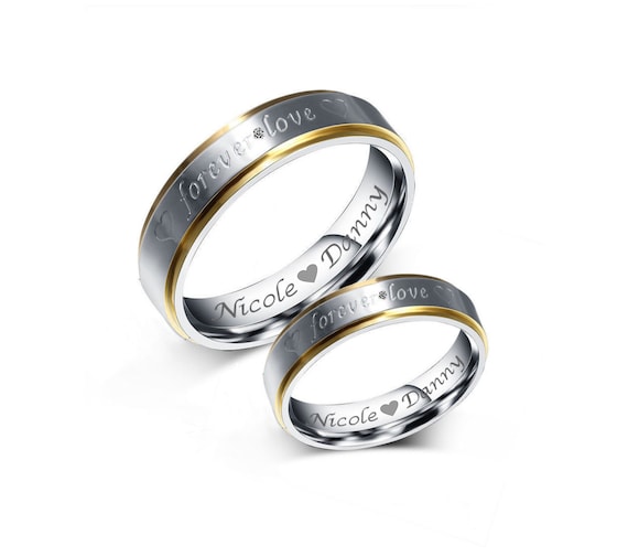 Anillo personalizado Juego de anillos grabados Oro Plata Dos tonos