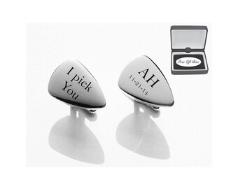 Personalized Cufflinks, Engraved Cufflinks, Guitar Pick Cufflinks, Wedding Gifts, Father's Day Gifts, Buy 6 Get 7th Free