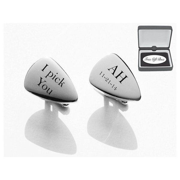 Personalized Cufflinks, Engraved Cufflinks, Guitar Pick Cufflinks, Wedding Gifts, Father's Day Gifts, Buy 6 Get 7th Free