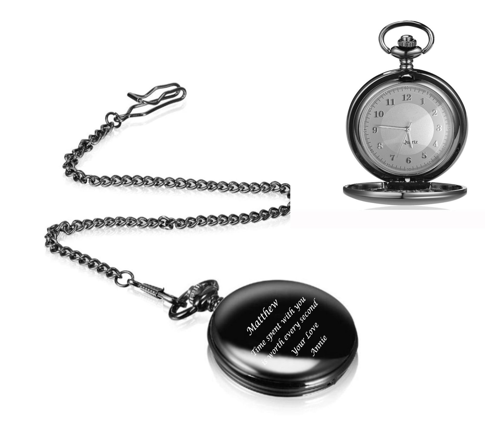 Engraved Pocket Watch Personalized Gunmetal Pocket Watch Etsy