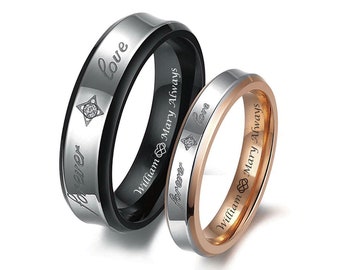 Engraved Promise Ring Sweetheart Couple&#39;s Ring Set Custom Engraved Rings Personalized Ring Forever Love Ring Set Two Tone Ring His and Hers