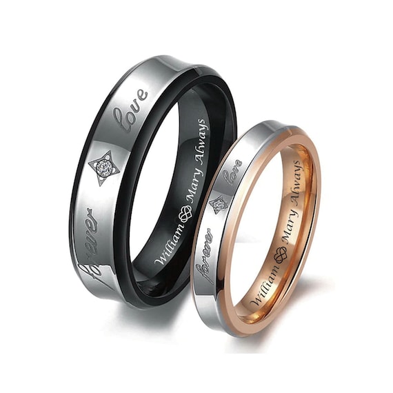 Personalized His and Hers Traditional Promise Ring or Wedding Ring