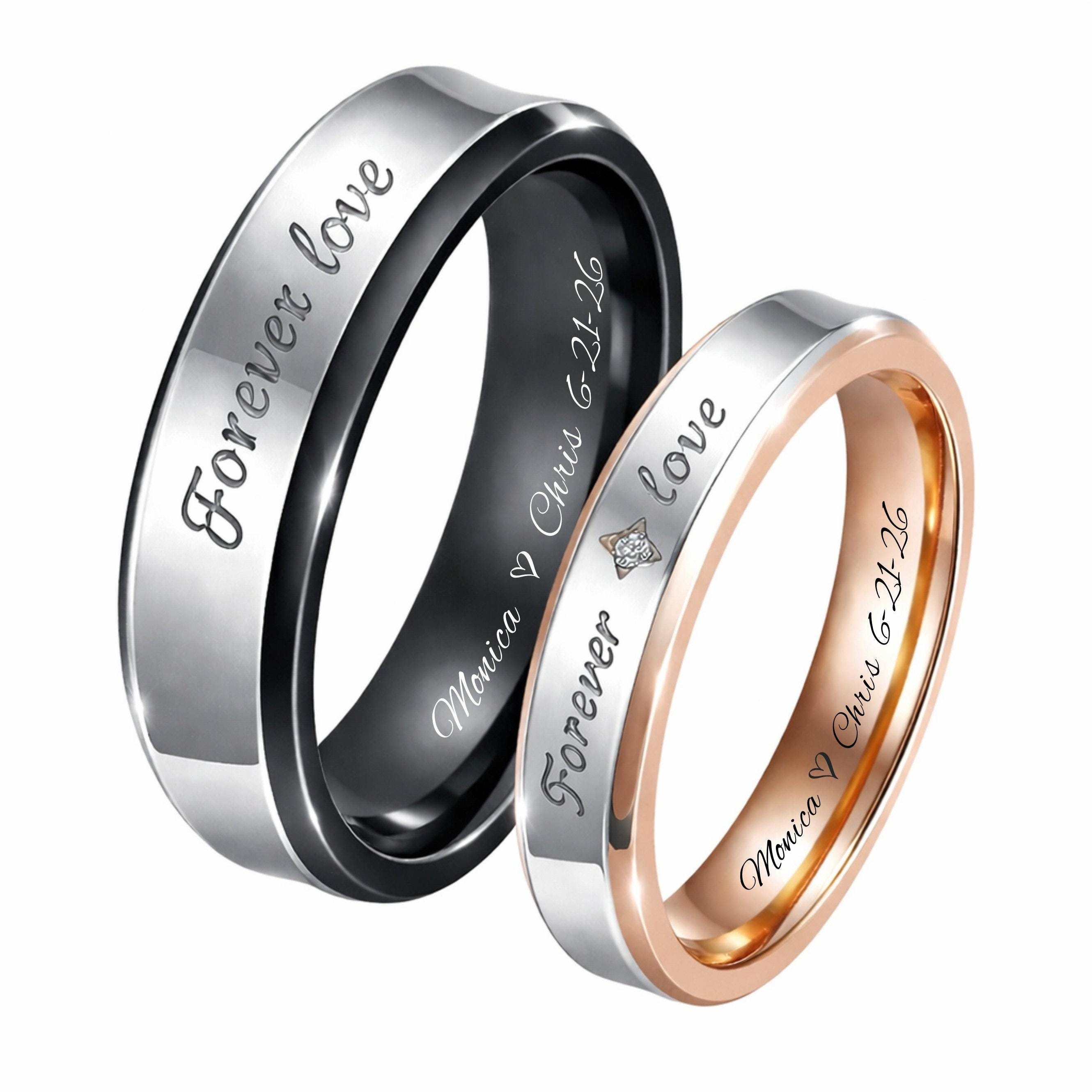 Engraved Ring Set, Forever Love, Stainless Steel Couples Rings