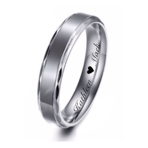 Personalized Ring Engraved Ring Diamond Cut Two Tone Silver Ring Promise Rings Custom Ring Men s Wedding Band Silver Band 7mm Comfort Fit Etsy