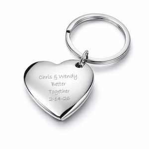 Silver Heart Keychain, Personalized Heart Keychain, Custom Engraved Key Ring, Love Keychain, Bridesmaid's Gifts, Valentine's Day Gift