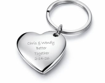 Silver Heart Keychain, Personalized Heart Keychain, Custom Engraved Key Ring, Love Keychain, Bridesmaid's Gifts, Valentine's Day Gift