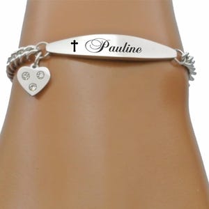 Personalized CZ Heart Bracelet, Delicate Ladies Bracelet, Custom Engraved Heart Bracelet, Women&#39;s Bracelet Personalized Heart Charm Bracelet