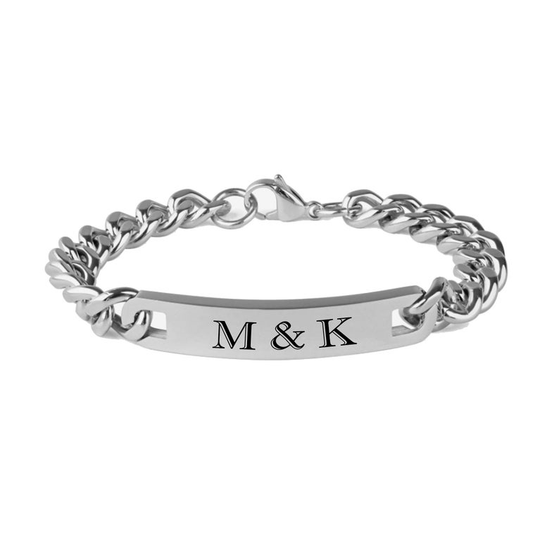 Ships from USA Personalized Black Stainless Steel Curb Link ID Bracelet Engraved Free
